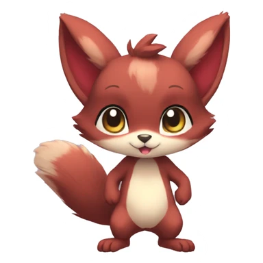 Cute, Chibi, Kemono-style, Anthro, Fur-Sona, Dark-Red, Squirrel-Rabbit-hybrid-Fakémon, full body sticker