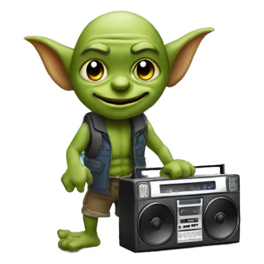 Goblin carrying a boombox near a waterfall  sticker