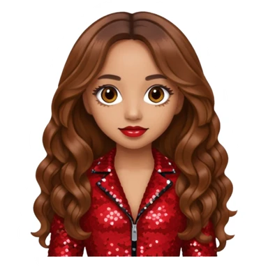 Jade Thirlwall from Little Mix with long brown hair, red sequin outfit sticker