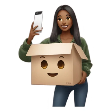 influencer taking selfie with a box sticker