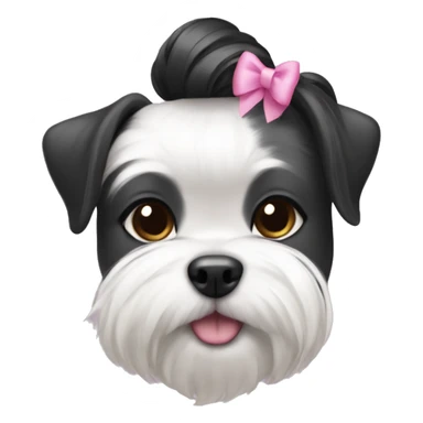Girl dog shitzu with black and white hair with a ponytail and a pink bow on her head sticker