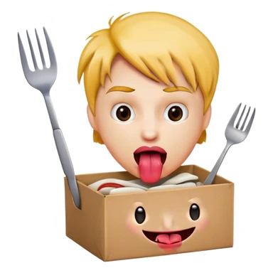 Crazy face tongue out with a box and a fork and a knife  sticker