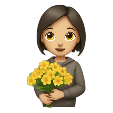 shy brunette girl with Yellow flowers sticker