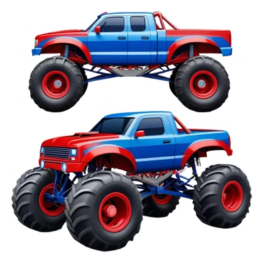 Avenger - Monster Jam (Model Year: 2021) (Iconic colour: Blue and red) - A dynamic monster truck with a split-color scheme: predominantly blue accented by bold red elements. Focus on strong, angular lines and vivid contrasting colors that evoke high energy and a futuristic, rebellious style. sticker