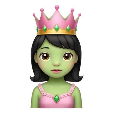 frog with black hair and short bangs with a crown pink bow and pink princess dress sticker