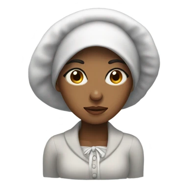 tired woman with long lashes and a bonnet sticker