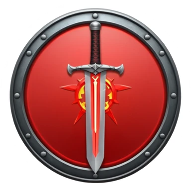 Make an mmo rpg red sword class icon inside of a round emblem sticker