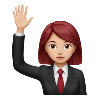 now make the girl u created in bussines outfit waveing with dark red hair and the man u created facepalm sticker