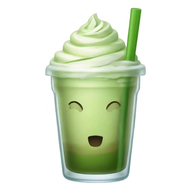 Matcha latte drink in rounded glass with ice and glass straw that folds towards you sticker