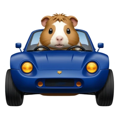 After-race-dirt-covered Midnight blue Local Motors Rally Fighter off road race car being driven by a five foot tall Guinea pig  sticker