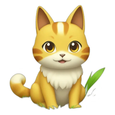 Sitting-bicolor-grass-type-pokemon-cat sticker