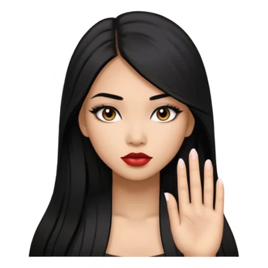 baddie with Asian and Latina features, medium skinlong straight black hair, makeup sticker