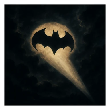 bat signal, dramatic lighting, night sky, iconic silhouette sticker