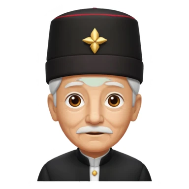 black suited old with fes hat sticker