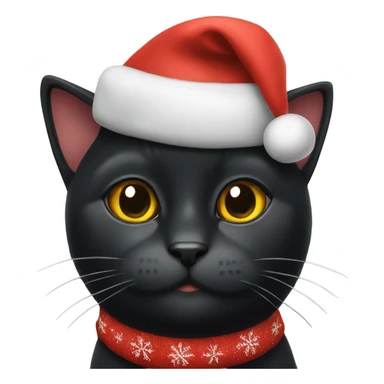 A black cat wearing a Christmas hat sticker
