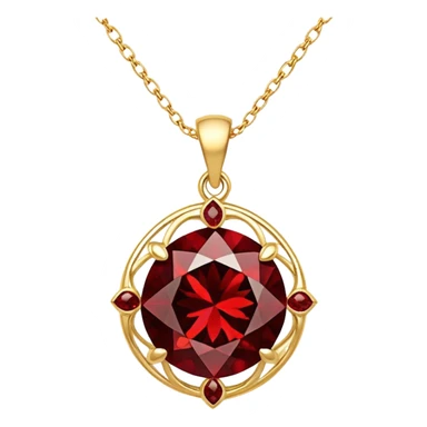 shimmering red garnet pendant with a gold chain, exuding magic and grounding energy sticker