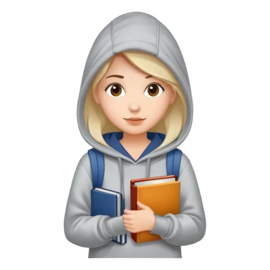 A woman college student with a tote bag over her shoulder and a book in one hand. The student wears a hoodie. sticker