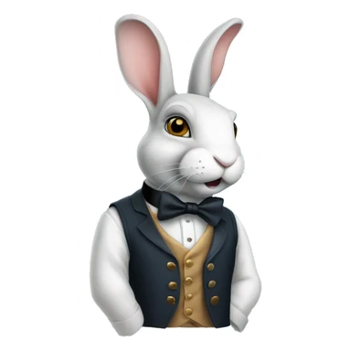 rabbit wearing a waistcoat and monocle and top hat. the vest and eyes are blue sticker