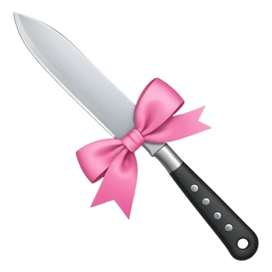 Kitchen knife with a pink bow tied around the handle, emoji style, simple, flat vector, white background, only one object sticker