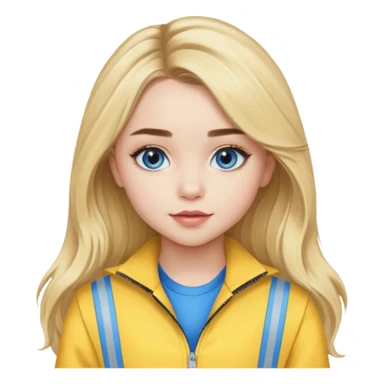 Sabrina Carpenter blue eyes, long blonde hair, yellow tour outfit sticker