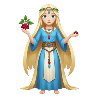 full body woman long blonde hair blue eyes white skin fruit priestess with berry belt and leaf jewelry sticker