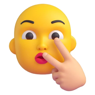 3D emoji of a yellow face with pursed lips and finger up, 'shush' expression sticker