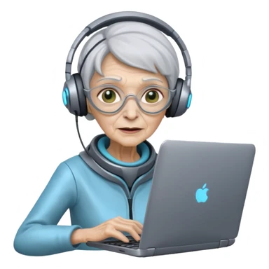 old lady alien with only gaming laptop. sticker