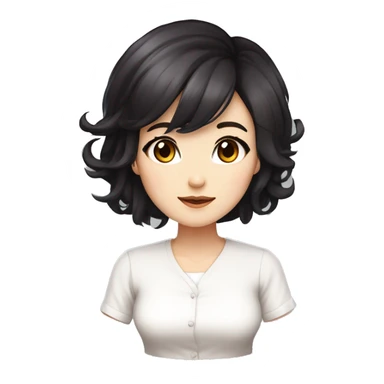 masterpiece, anime style, chibi, illustrated logo, medium short shot, emote for twitch of a 45 year old woman, oval face, black hair, brown eyes, white skin, white shirt, long hair
 sticker