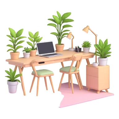 beautiful minimalist girl aesthetic bedroom with soft colors, organized desk, plants, and clean lines sticker