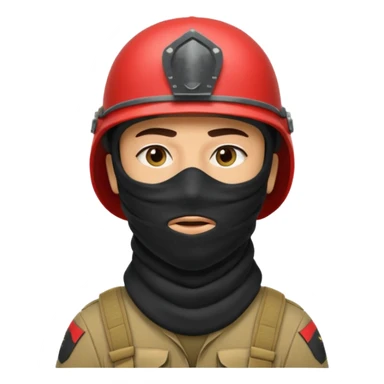 
an Iraqi soldier with a serious face, wearing a helmet and a balaclava covering his mouth sticker