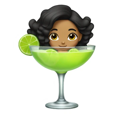 Tan girl black hair sitting in margarita glass with limes around it  sticker