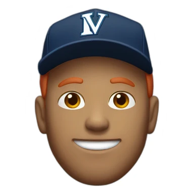 White man with red hair wearing a Villanova hat sticker