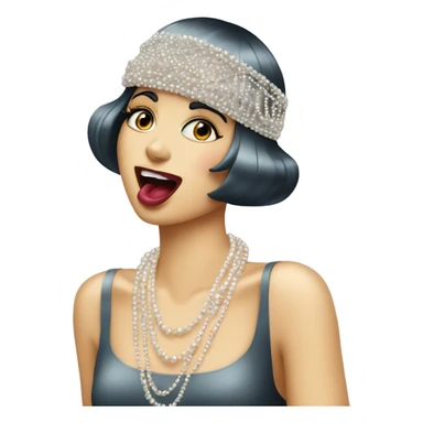 A roaring ’20s flapper emoji blowing kisses with pearl necklaces sticker