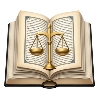 
an open Koran lies, in the center of its pages the scales of justice hover, in the background a mosque is visible, and from the Koran a road diverges, going off into the horizon sticker