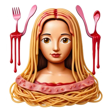 monalisa made of SPAM meat melted pink dripping sauce spaghetti portrait sticker