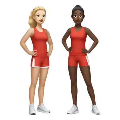 2 white woman in sportswear talking, one is red color sticker