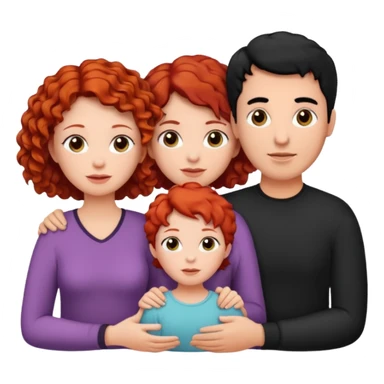a family of three, all three white: the mother with short, curly red hair, the father with black hair, and the daughter with black hair. sticker