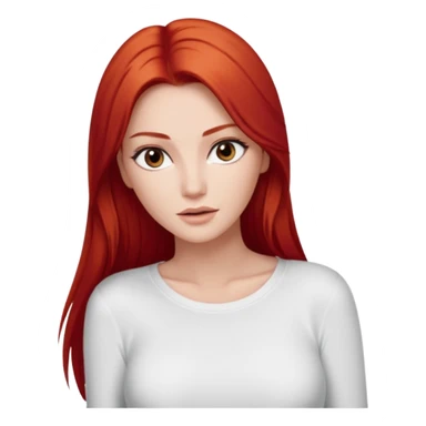 Beautiful woman model  large breasts  with brown  monolid thin eyes white  skin long straight  red hair model white long sleeve top Kendal Jenner  sticker