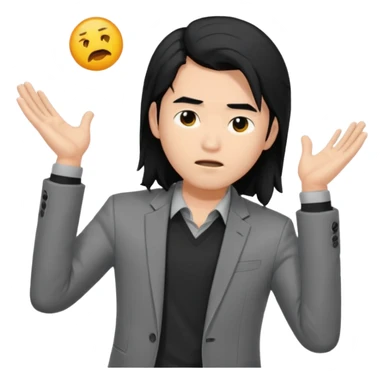 asian young man with long black hair falling on the forehead in grey blazer and black t-shirt  sticker