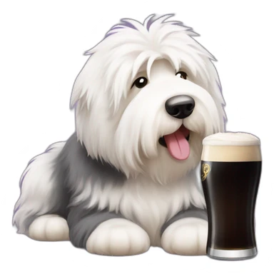 Old English sheepdog with Guinness sticker