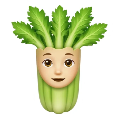 Friendly celery emoji avatar, cute and minimalistic style, warm eyes and gentle smile, flat design, soft shapes, clean modern look, highly recognizable at small sizes, centered composition, transparent or solid background, app icon quality. sticker