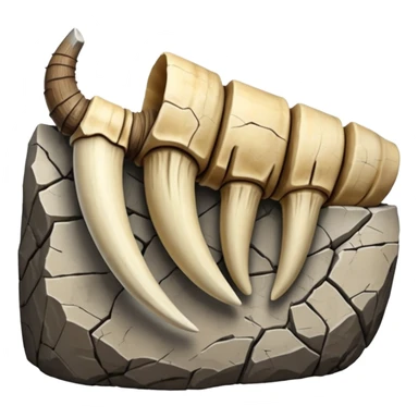 3D render of Mammoth Tusk, embedded in a chunk of rough sedimentary rock, cracked stone texture, ancient fossil aesthetic, weathered white ivory texture with cracks, matte dry finish, Apple emoji style, isolated on white background --v 6.0. sticker