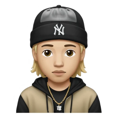 rapper da trắng, tóc vàng, full đen, có mũ len hãng MLB, đẹp trai
 sticker