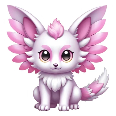 Shiny epic glittery iridescent divine white gold pink animal-fakemon-creature with head-ear-wings, cute, adorable, big eyes, fluffy tail sticker