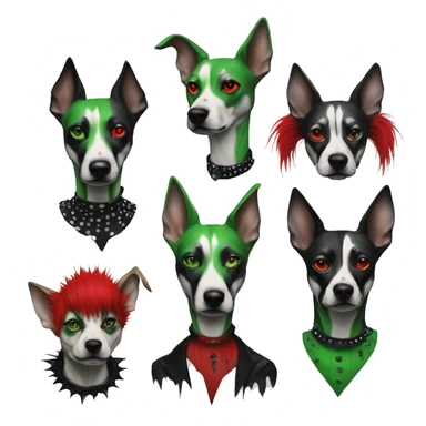 Edgy Punk dog spiked collar tattoos Green gray black red punk dog Harley Quinn as a dog mime clown harlequin facepaint tattoos punk lurcher surrealism  sticker