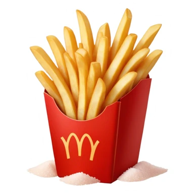 Cinematic crispy golden French fries, piled high, sprinkled with salt, served in a red carton, warm and inviting, rich golden hues, perfectly crunchy and delicious. sticker