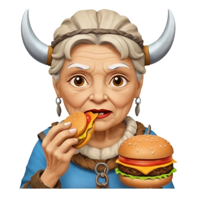 old woman viking eating burger sticker