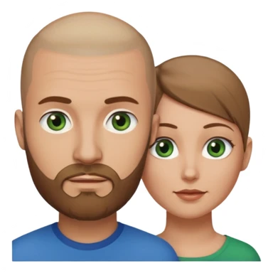 Man on left with shaved head with dark blonde beard and blue eyes and woman on the right with brown hair green eyes  sticker