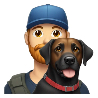 Handsome man in a cap and a red beard with one black labrador dog sticker