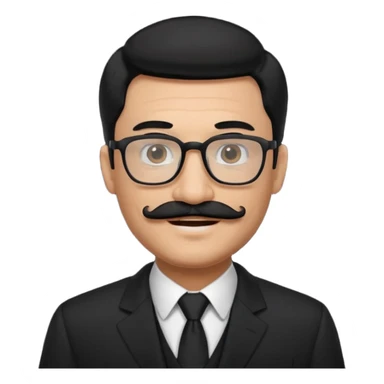 black hair dad in black suit and glasses with mustache sticker